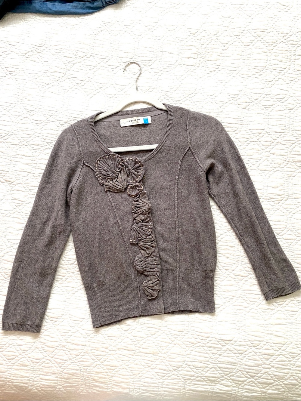 Anthropologie Sparrow Light Brown Cocoa Taupe Floral Wool Blend Cardigan Sz S - Picture 4 of 16